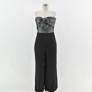 SAM EDELMAN Womens Cady Jumpsuit Size 4 Black Silver Glitter Strapless Bow‎ NEW